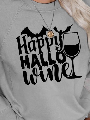 Halloween Wine Glass Graphic Long Sleeve Casual Sweatshirt