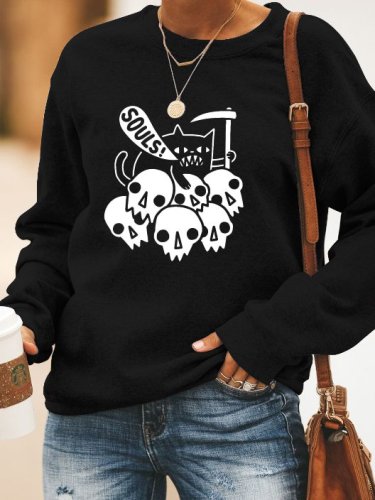 Casual personality Halloween skull print round neck long-sleeved polyester cotton sweatshirt