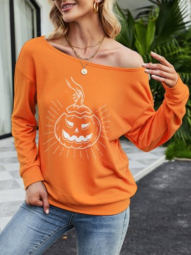 Pumpkin Graphic Long Sleeve Casual Sweatshirt