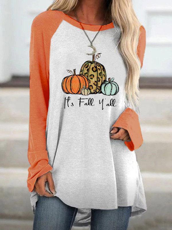 It's Fall Yall Pumpkin Print Colorblock T-Shirt