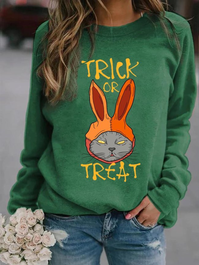 Trick or Treat Holloween Cat Print Women sweater