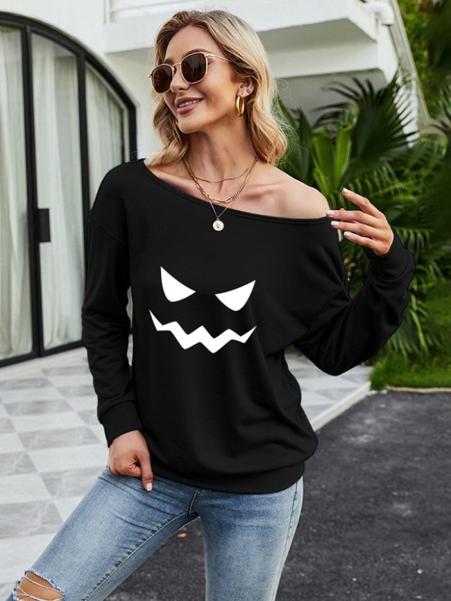 Halloween Simple Ghost Women's Long Sleeves Sweatshirt