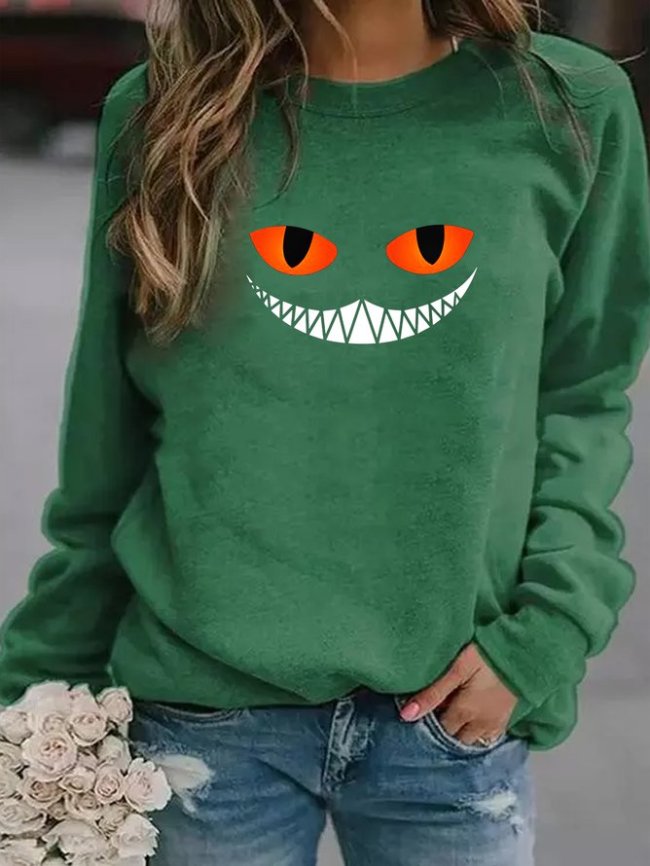 Halloween Themed Smiling Cheshire Cat Women's Long Sleeve Sweatshirt
