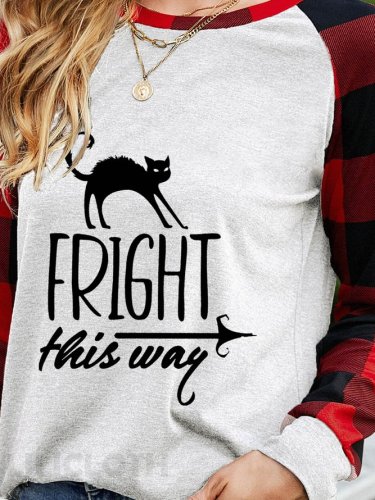 Halloween Graphic Long Sleeve Casual Stitching Top