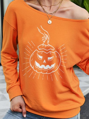 Pumpkin Graphic Long Sleeve Casual Sweatshirt