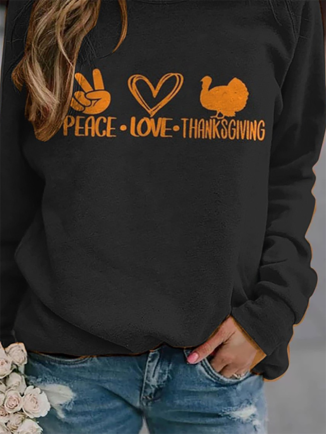 Women's Peace Love Thanksgiving Letter Printed Sweatshirt