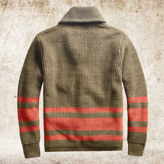 Standard Lapel Plaid Pocket Single-Breasted Men's Sweater