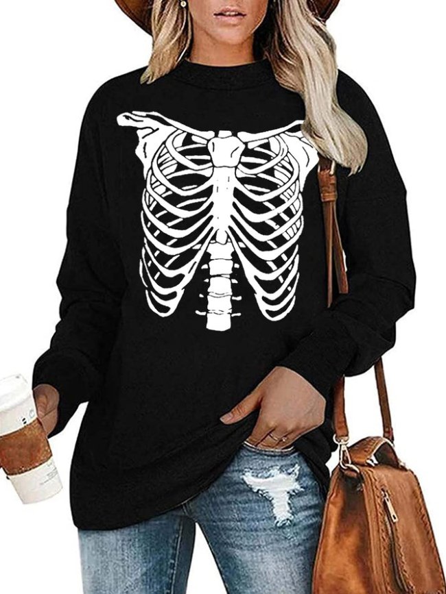 Halloween Skeleton Round Neck Sweatshirt