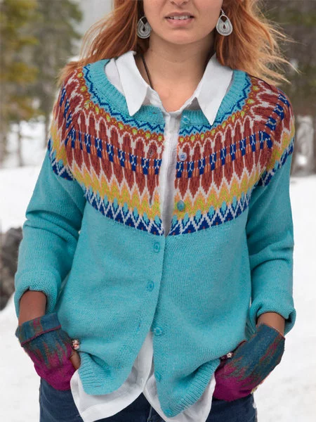 Casual Printed Aztec Jacket & Coat Outerwear