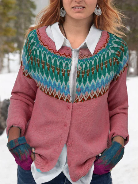 Casual Printed Aztec Jacket & Coat Outerwear