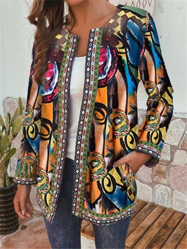 Women’s Vintage Plus Size Ethnic Webbing Aztec Jacket & Coat