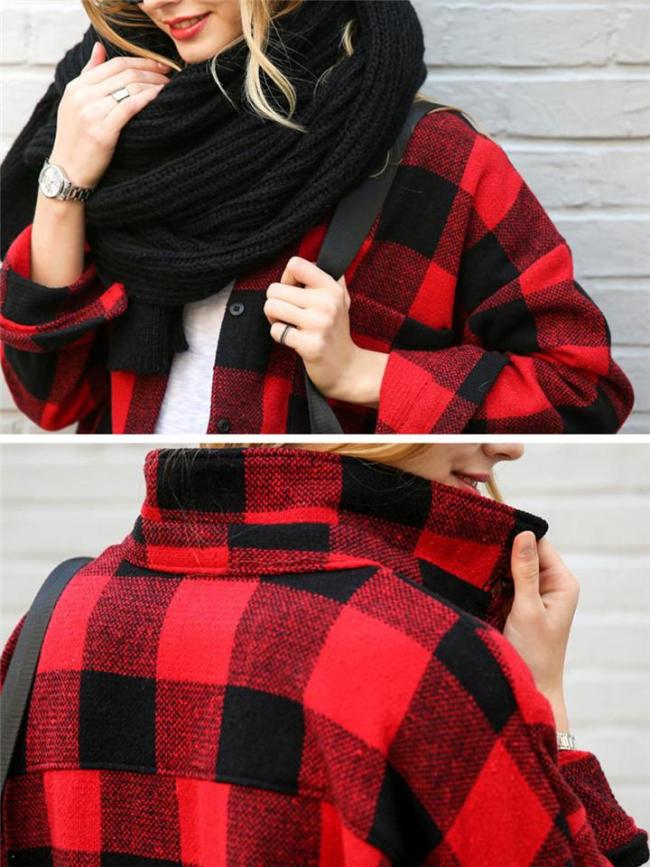Comfortable Classic Lapel Collar Checked Print Button Fastening Side Slit Plaid Jacket Coat