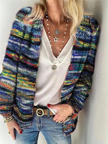 Cozy Multicolor Open Front Long Sleeve Loose Fit Light weight Aztec Sweater Cardigan