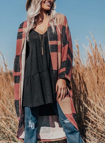 Autumn Long Sleeve Plaid Casual Cardigan