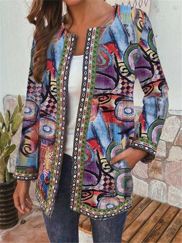 Women’s Vintage Plus Size Ethnic Webbing Aztec Jacket & Coat