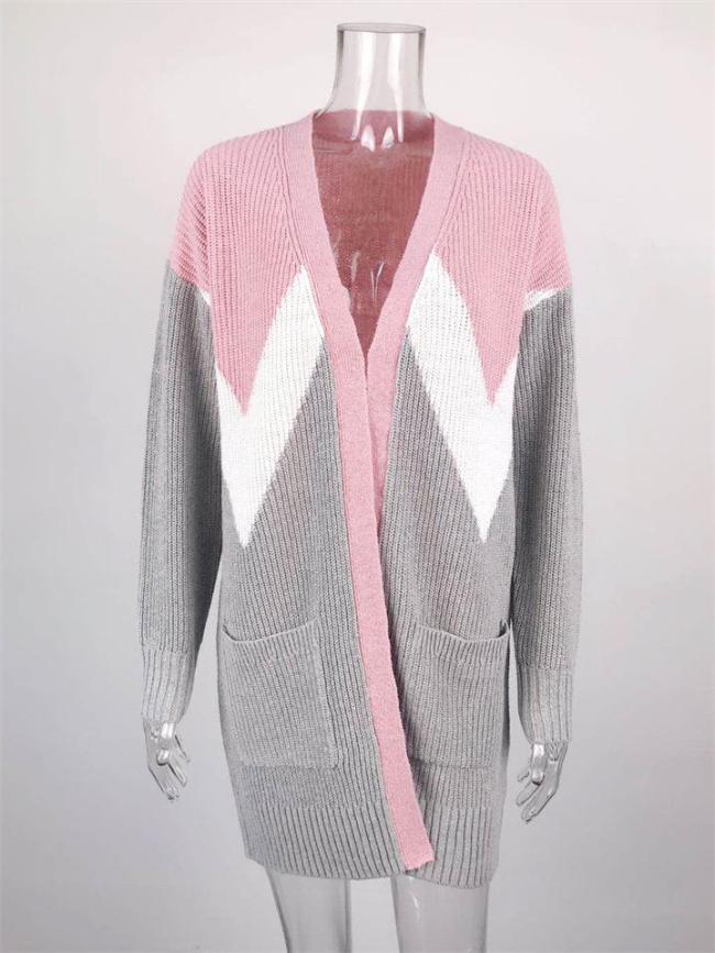 Women's Loose Knit Color-Block Cardigan Sweater