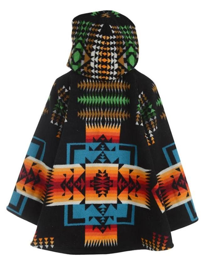 Black Boho Color-Block Printed Patchwork Hooded Aztec Jacket & Coat