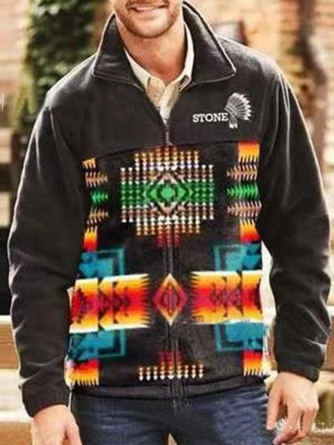 Print Long Sleeve Lapel Aztec Jacket Men