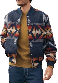 Cardigan Geometric Print Collar Windbreaker Coat Men