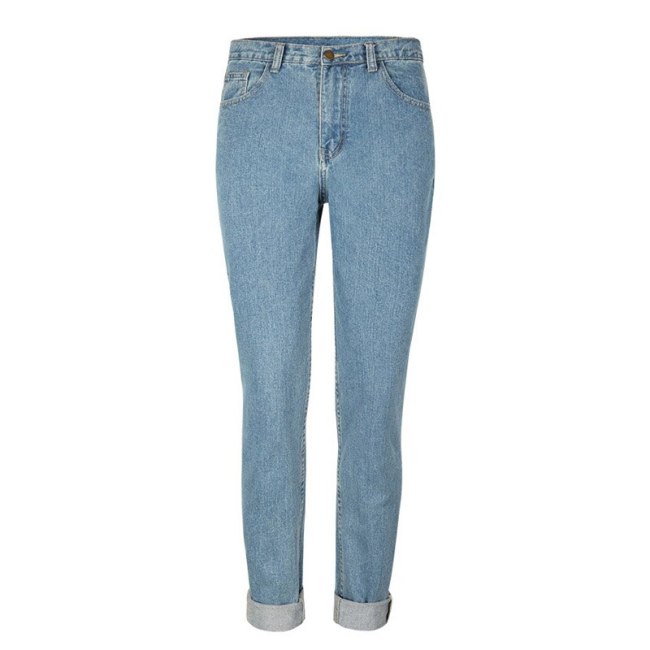 Women`s Plus Size High Waist Washed Light Blue True Denim Pants Boyfriend Jean Femme For Women Jeans