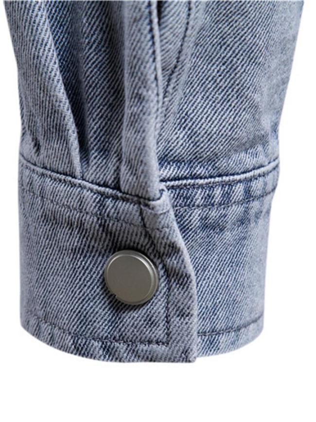 Fashion Retro Lapel Washed Effect Denim Jacket With Chest Pockets