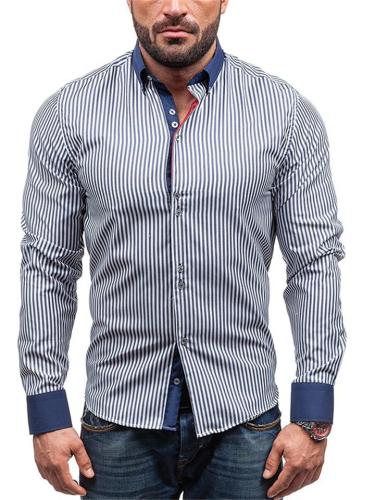 Mens Fahsion Striped Patchwork Long Sleeve Shirts