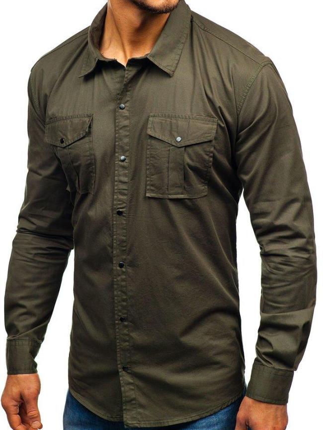 Mens Casual  Plain Cargo Shirts WIth Pockets