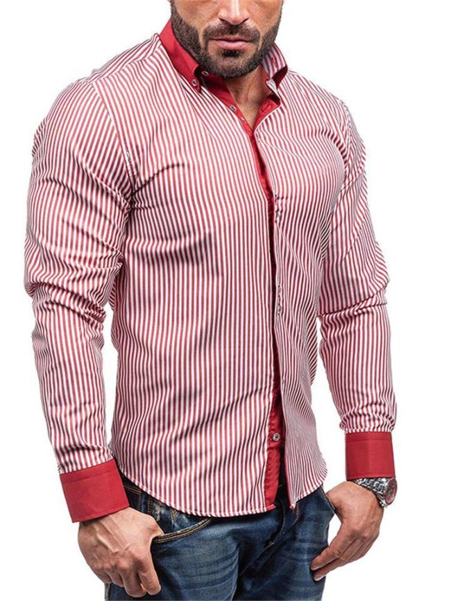 Mens Fahsion Striped Patchwork Long Sleeve Shirts