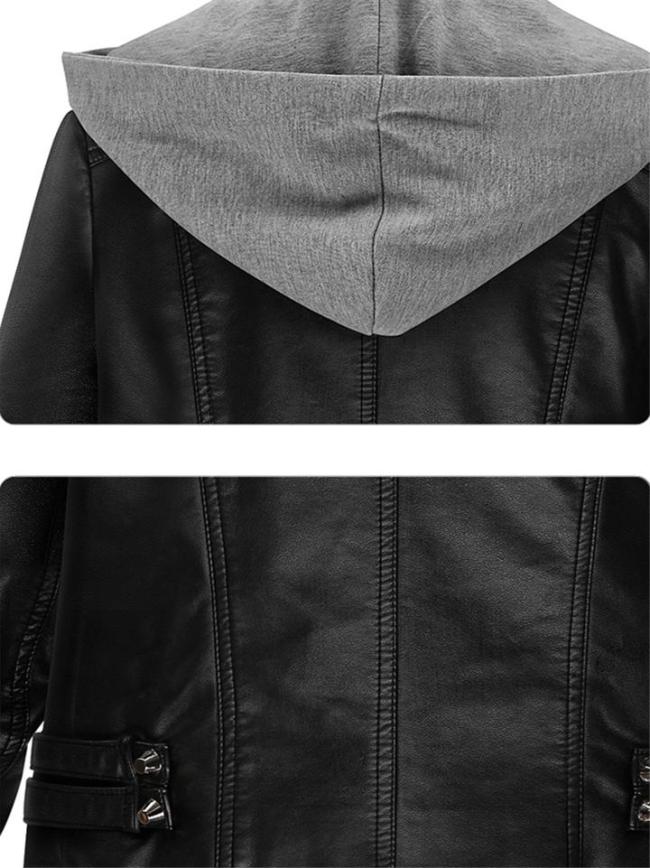 Premium Quality Stylish Long Sleeve Front Zip Fastening Hooded Cropped Leather Coat