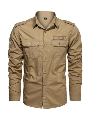 Mens Casual Military Solid Color Cargo Shirts