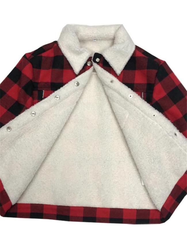 Extra Warm Chest Pocket Fur Lining Lapel Collar Plaid Woolen Coat
