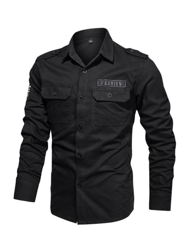 Mens Casual Military Solid Color Cargo Shirts