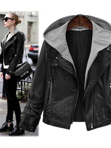 Premium Quality Stylish Long Sleeve Front Zip Fastening Hooded Cropped Leather Coat