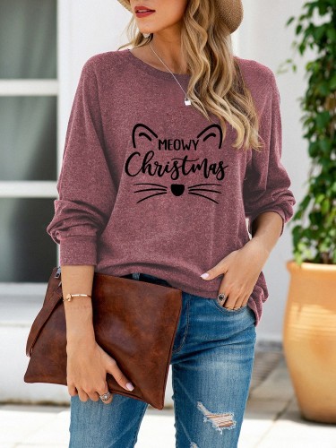 Women's Christmas theme cat letter printed sweater