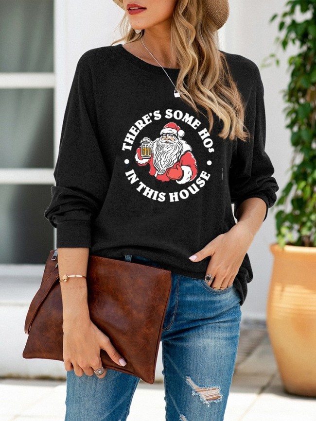 Santa's letter printed casual loose round neck sweater women's wear