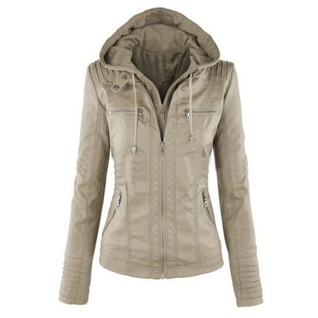 Fashion Zipper Hooded PU Leather Plus Size Jackets