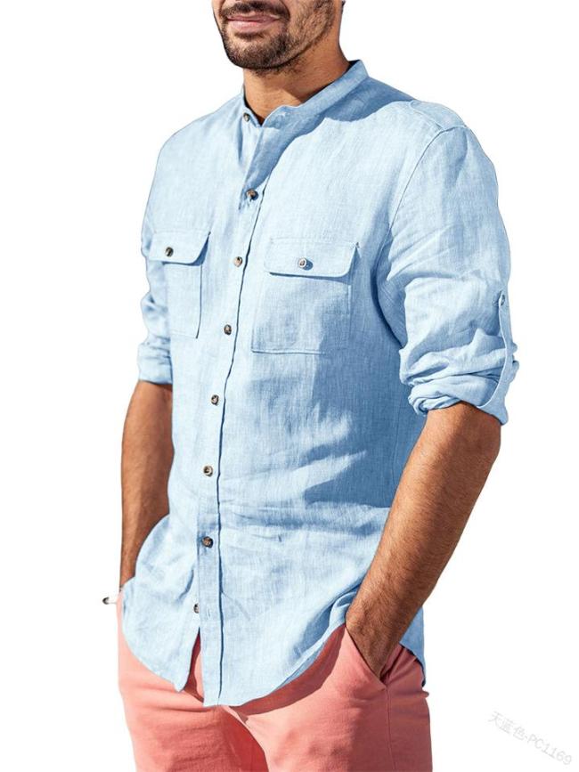 Loose Solid Color Chest Pocket Buttoned Shirt