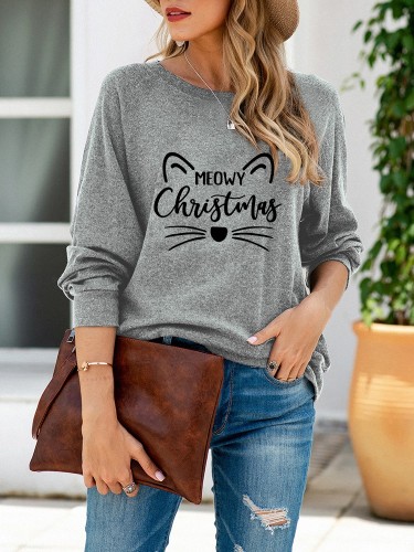 Women's Christmas theme cat letter printed sweater
