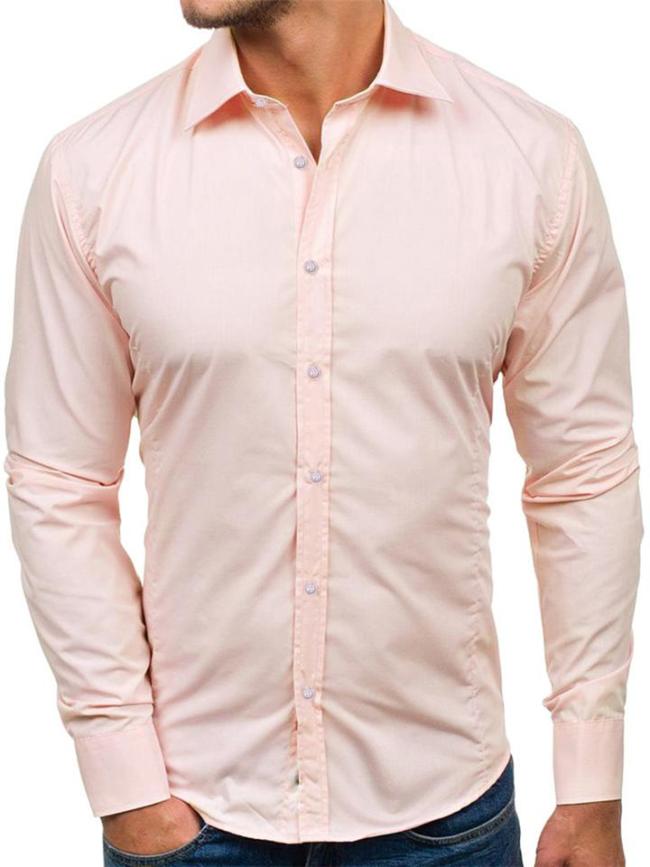 Mens Business Slim Fit Fashion Solid Color Long Sleeve Shirts