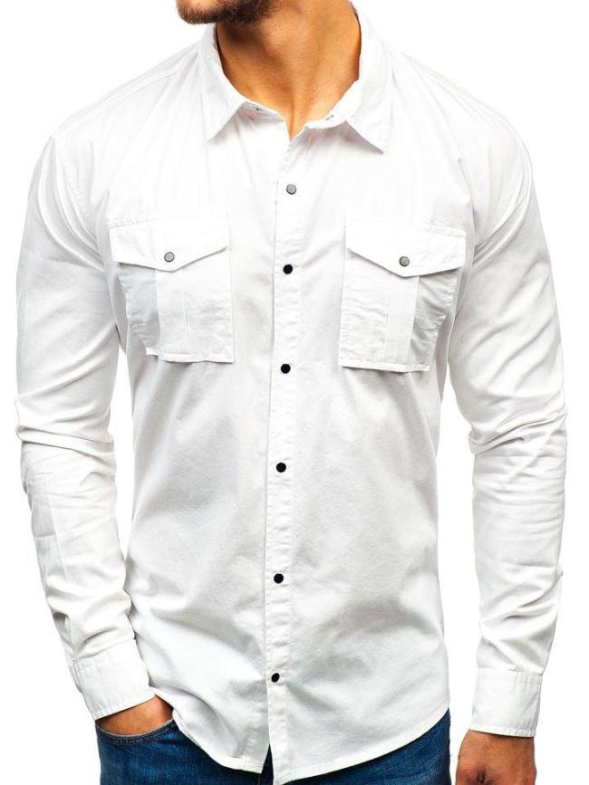 Mens Casual  Plain Cargo Shirts WIth Pockets