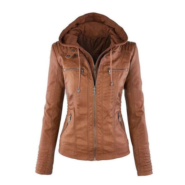 Fashion Zipper Hooded PU Leather Plus Size Jackets