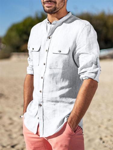 Loose Solid Color Chest Pocket Buttoned Shirt