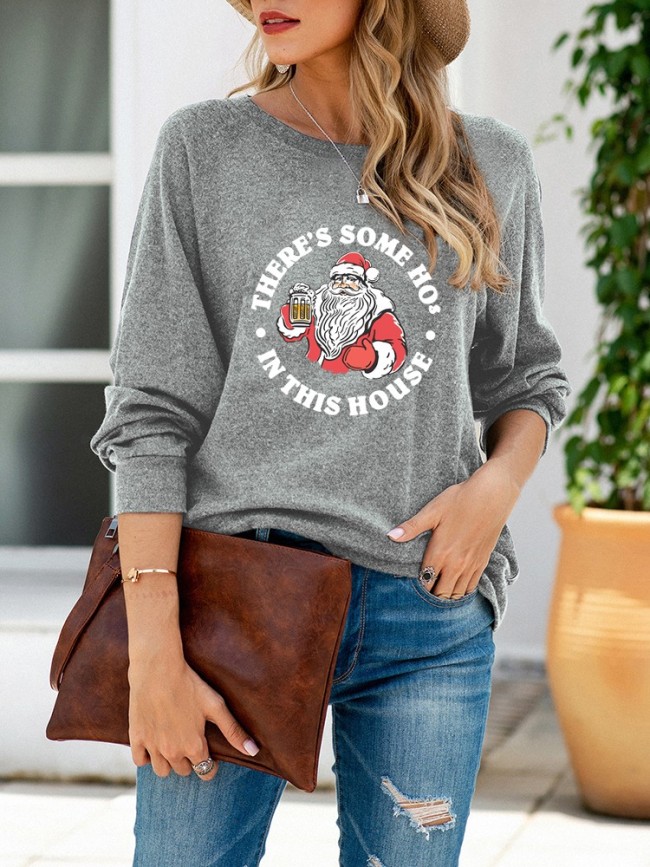 Santa's letter printed casual loose round neck sweater women's wear
