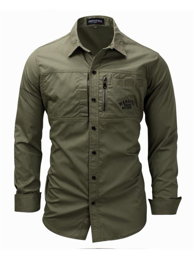 Outdoor Military Cotton Casual Full Zipper Long Sleeve Shirts