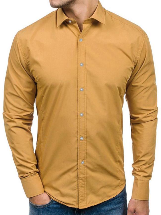 Mens Business Slim Fit Fashion Solid Color Long Sleeve Shirts