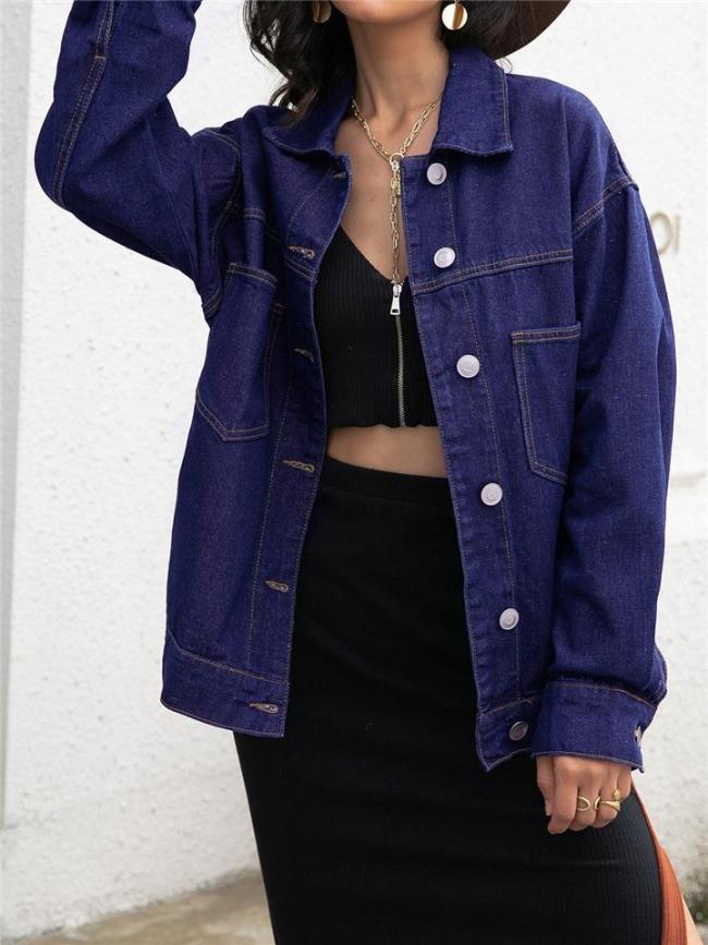 Autumn Season Simple Style Trendy Comfy Long Sleeve Denim Jacket