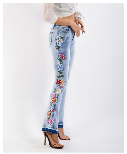 Embroidery Released Hem Flare Jeans Women Elasticity Bell-Bottoms Jeans For Girls Stretching Trousers women Jeans Large Size #07