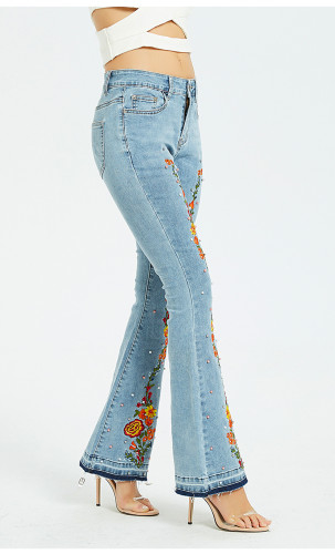 Embroidery Embroidered Flares Jeans Women Elasticity Bell-Bottoms Stretching Women Jeans For Girls Large Size #94