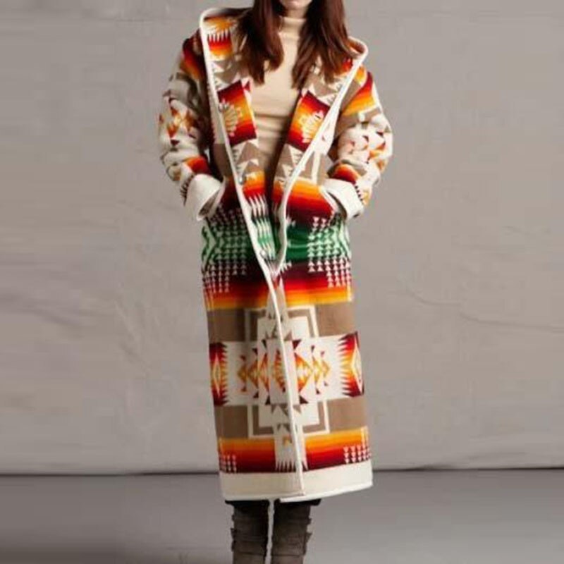 2020 Western Women Long Coat Autumn Winter Retro Aztec Print Rodeo ...