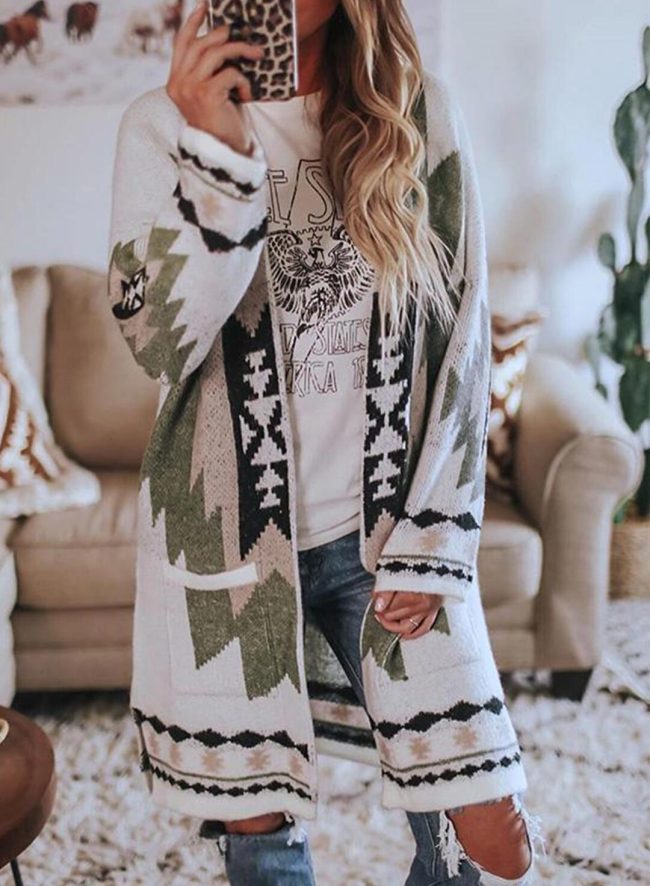 Printed Casual Loose Long Sleeve Women Coat